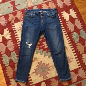 Distressed, high waisted, ankle, button up jeans